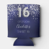 Zoete 16 marineblauwe zilveren glitterstof naam blikjeskoeler (Achterkant)