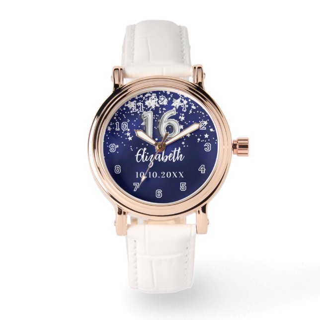 Zoete 16 marineverblauwe zilversterren horloge (Voorkant)