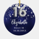 Zoete 16 marineverblauwe zilversterren keramisch ornament (Voorkant)