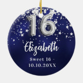 Zoete 16 marineverblauwe zilversterren keramisch ornament (Achterkant)