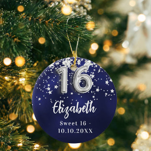 Zoete 16 marineverblauwe zilversterren keramisch ornament