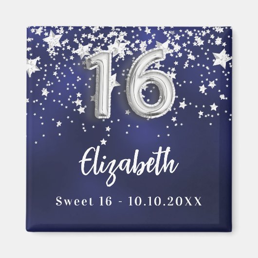 Zoete 16 marineverblauwe zilversterren magneet (Voorkant)