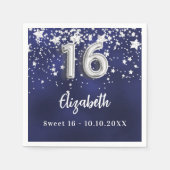 Zoete 16 marineverblauwe zilversterren servet (Voorkant)