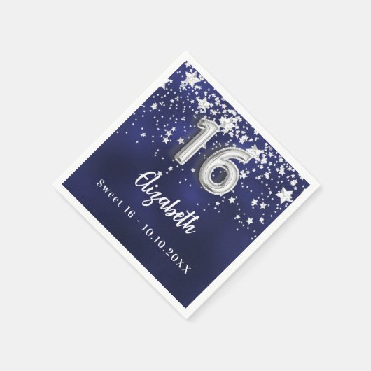 Zoete 16 marineverblauwe zilversterren servet (Hoek)