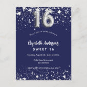 Zoete 16 marineverblauwe zilversterren uitnodiging briefkaart (Voorkant)