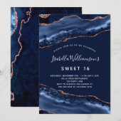 Zoete 16 marmer marmer blue roos goud kaart (Voorkant / Achterkant)