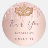 Zoete 16 masquerade roos goud glitter Hartelijk da Ronde Sticker (Voorkant)