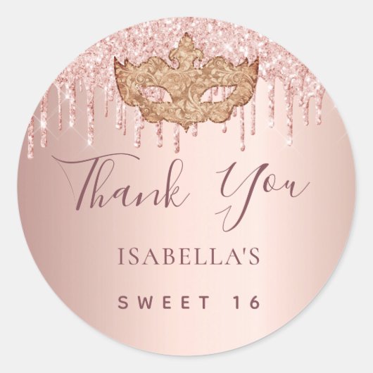 Zoete 16 masquerade roos goud glitter Hartelijk da Ronde Sticker (Voorkant)