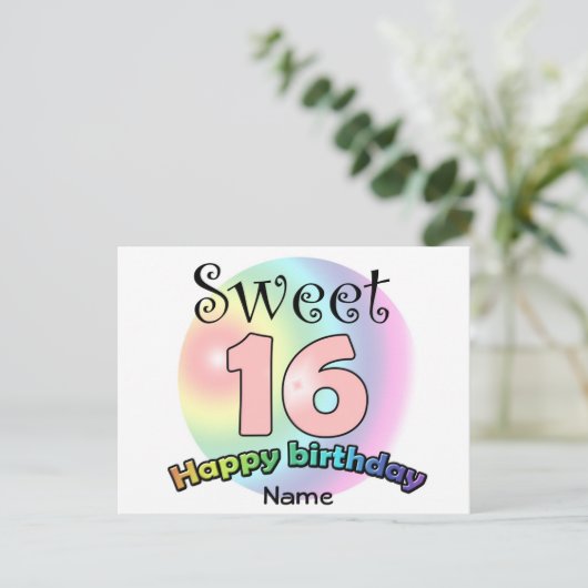 Zoete 16 (met naam) briefkaart (Staand voorkant)