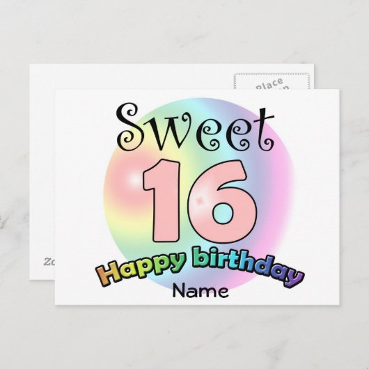Zoete 16 (met naam) briefkaart (Voorkant / Achterkant)