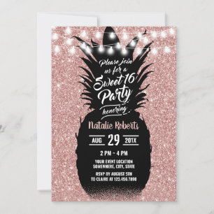 Zoete 16 Moderne Roze Gouden Glitters Ananas Kaart