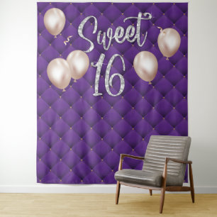 Zoete 16 Moderne Zilveren Schrift Luxe Paarse Gepl Wandkleed
