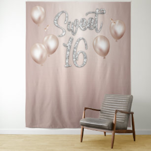 Zoete 16 Moderne Zilveren Typografie Roze Goud Wandkleed