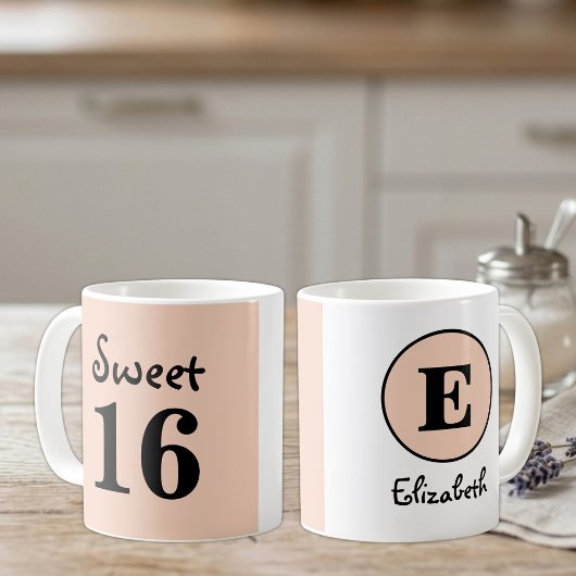 Zoete 16 monogram naam perzik koffiemok