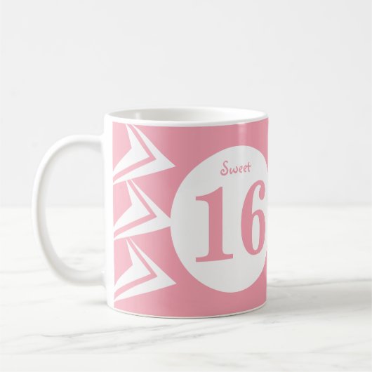 Zoete 16 monogram naam roze en wit koffiemok (Links)