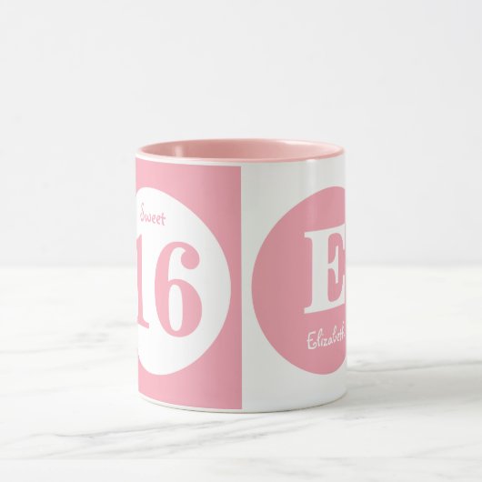 Zoete 16 monogram naam roze en wit mok (Midden)