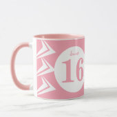 Zoete 16 monogram naam roze en wit mok (Links)