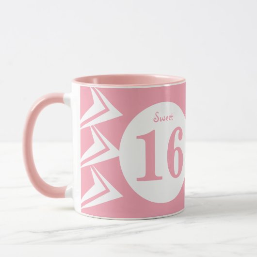 Zoete 16 monogram naam roze en wit mok (Links)