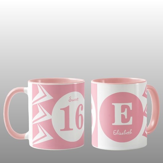 Zoete 16 monogram naam roze en wit mok
