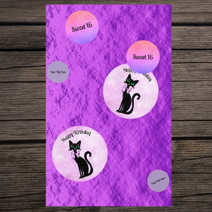 Zoete 16 Mooie Zwarte Kat Roze Strik Roze Paars Confetti