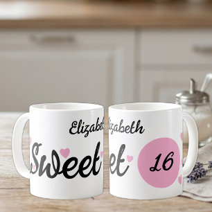 Zoete 16 naam 16e verjaardag roze koffiemok