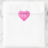 Zoete 16 Naam Leeftijd Zwart & Heet Roze Glitter G Hart Sticker (Tas)