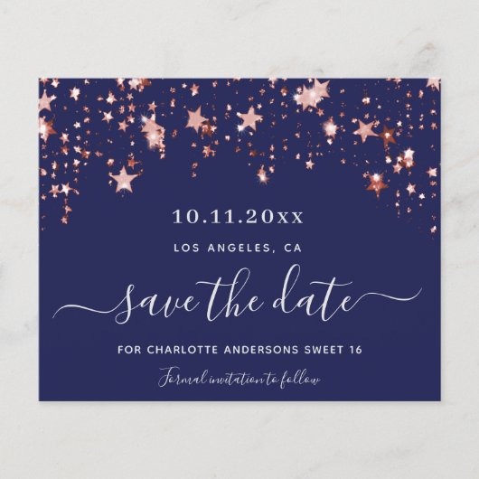 Zoete 16 navyblauwe roze budget Save the Date Flyer (Voorkant)