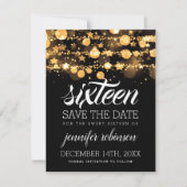Zoete 16 Opslagdatum gouden mousserende lichten en Save The Date (Voorkant)