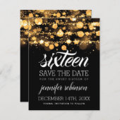 Zoete 16 Opslagdatum gouden mousserende lichten en Save The Date (Voorkant / Achterkant)