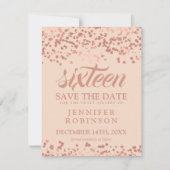 Zoete 16 Opslagdatum Roos Gold Foil Confetti Blush Save The Date (Voorkant)