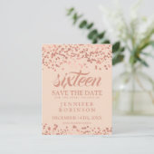 Zoete 16 Opslagdatum Roos Gold Foil Confetti Blush Save The Date (Staand voorkant)