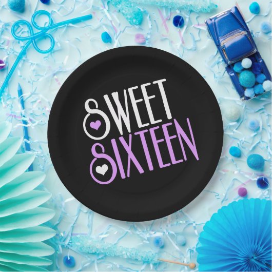 Zoete 16 Paars Papieren Bordje (Feest)