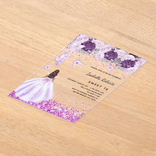 Zoete 16 paarse ballerina jurk bloemen transparant acryl uitnodigingen (Laagn)