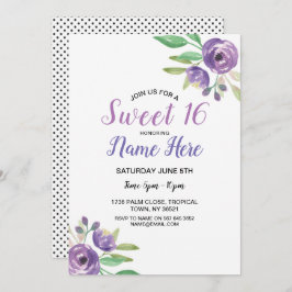 Zoete 16 Paarse bloem Lila bij geboorte Kaart