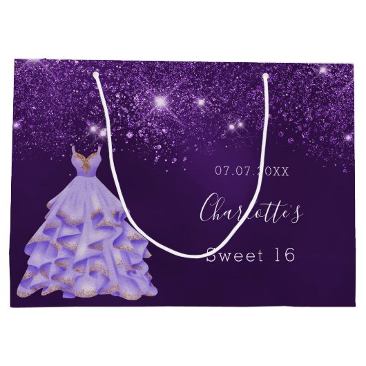 Zoete 16 paarse glitterkleding groot cadeauzakje (Achterkant)