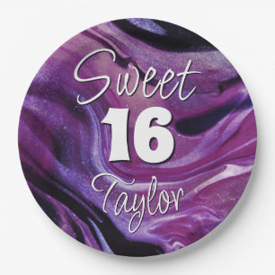 Zoete 16 Paarse Marmer Gepersonaliseerd Papieren Bordje