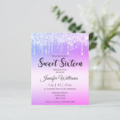 zoete 16 paarse roze dripende glitters - uitnodigi (Staand voorkant)
