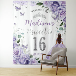 Zoete 16 Paarse Rozen Bloemenkroon Prinses Welkom Wandkleed