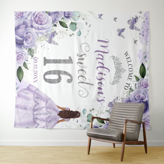Zoete 16 Paarse Rozen Bloemige Prinses Welkom Wandkleed (In Situ (horizontaal))