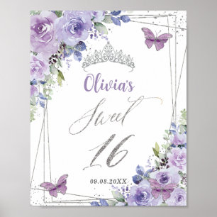 Zoete 16 Paarse Sering Bloemige Zilveren Vlinders Poster