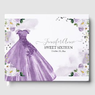 Zoete 16 Paarse Waterverf Bloemen Jurk Gastenboek