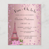 Zoete 16 Paris blush roze Eiffel budget uitnodigin Flyer (Voorkant)