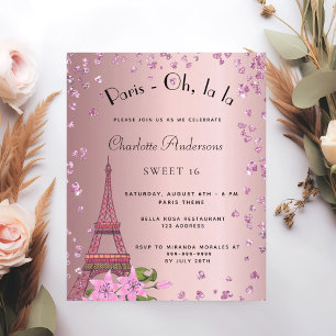 Zoete 16 Paris blush roze Eiffel budget uitnodigin Flyer