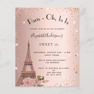 Zoete 16 Paris roos Gold glitter budget uitnodigin Flyer