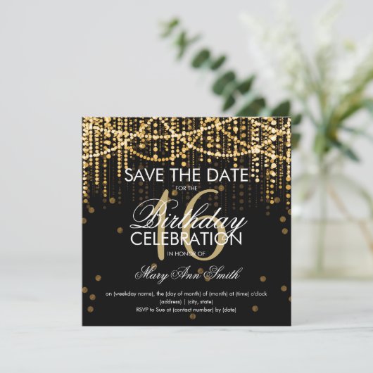 Zoete 16 Partij "sparen de Datum"gouden Koord lich Kaart (Staand voorkant)