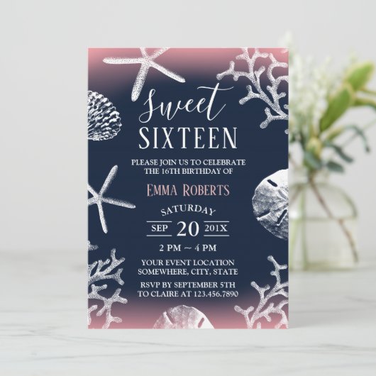 Zoete 16-partijenstrand koraalrif stervis marinebl kaart (Staand voorkant)