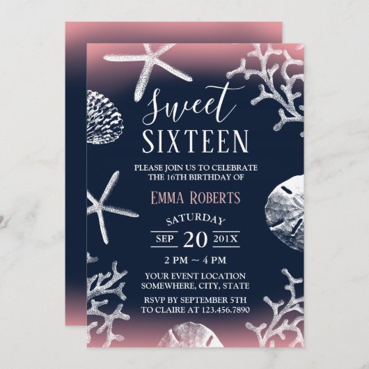 Zoete 16-partijenstrand koraalrif stervis marinebl kaart (Voorkant / Achterkant)