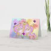 Zoete 16-partijuitnodiging roze harten vlinders (Voorkant)