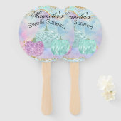 Zoete 16 Party Pompoen Pastel Glitter Glam Handwaaier (Voorkant en achterkant)