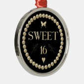 Zoete 16 - Pearls op zwarte "velvet" Metalen Ornament (Rechts)